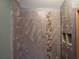 Shower wall tile installation