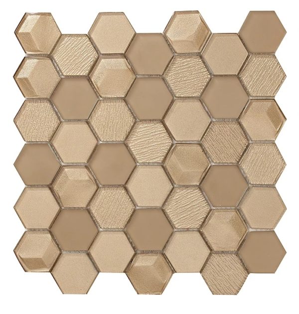 Synergy 3D hex glass mosaic tile mix beige DC0010