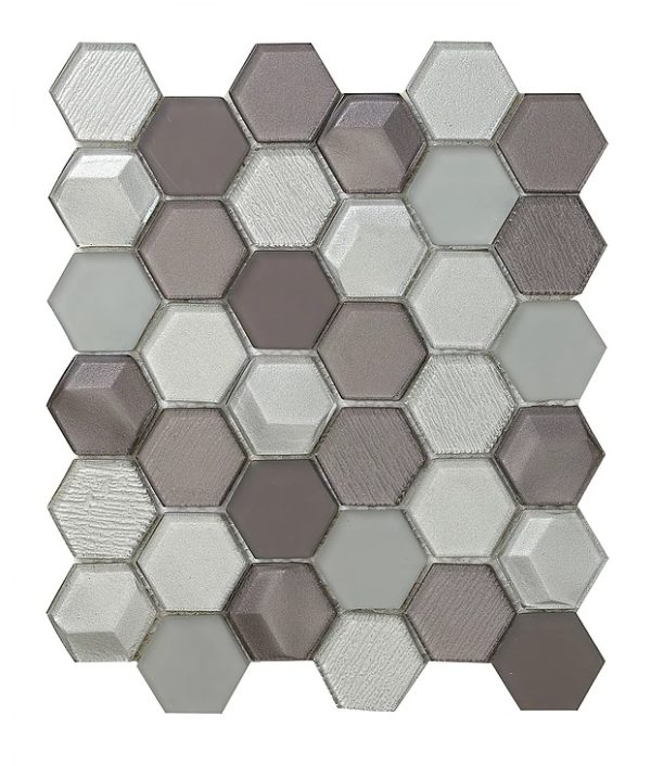 Synergy 3D hex glass mosaic tile mix gray DC0009