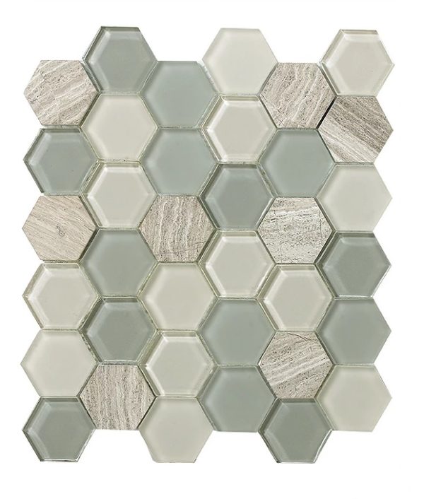 Synergy 3D hex glass mosaic tile mix marble beige and DC0041