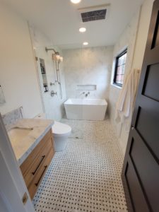 Custom marble tile bathroom.  