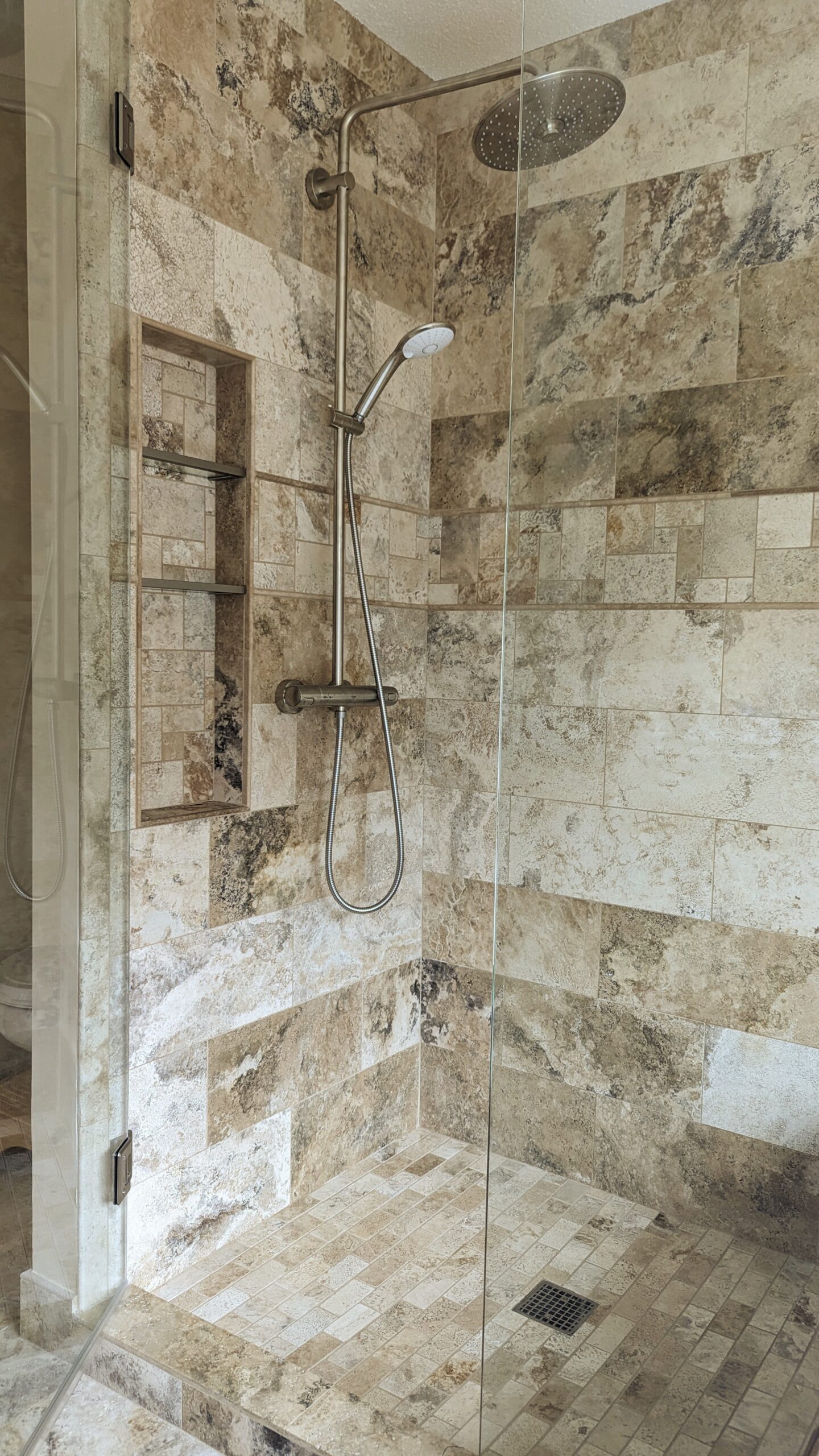Maple Grove Stone Tile Bathroom Remodel